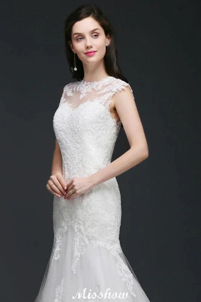 Lace Mermaid Jewel Elegant Wedding Dress (ZD13945)