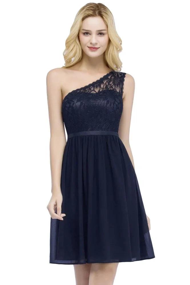Lace Top Chiffon A-line Short Scoop Bridesmaid Dresses (ZD13059) - VelvetHem