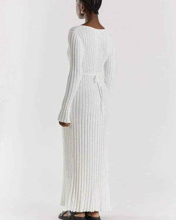 Zaira Long Sleeve Knit Midi Dress with V-neck for Women Stylish Outfit