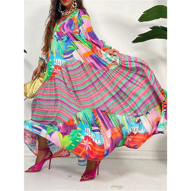 Nahia Loose Boho Maxi Dress with Floral Print for Women Stylish Outfit