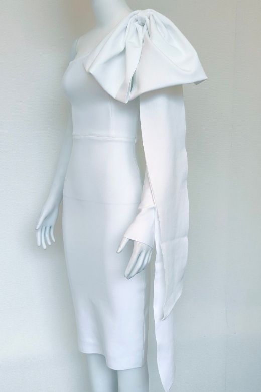 Lela Long Sleeve Bandage Midi Dress - White Pearl