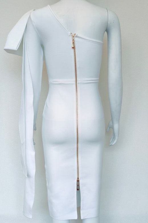 Lela Long Sleeve Bandage Midi Dress - White Pearl