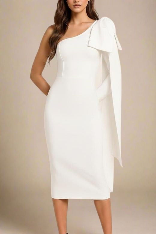 Lela Long Sleeve Bandage Midi Dress - White Pearl