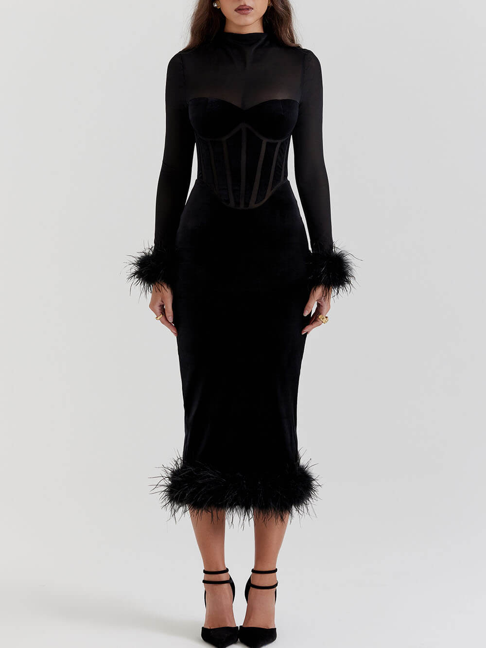 Elegance in Velvet Black Velvet Midi Dress