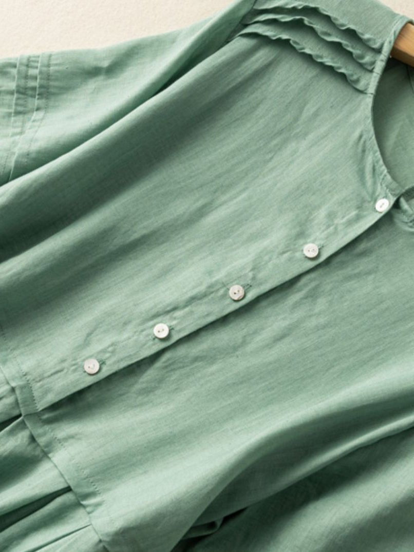 Ramie Linen Round Neck Shirt Dress Short Sleeve