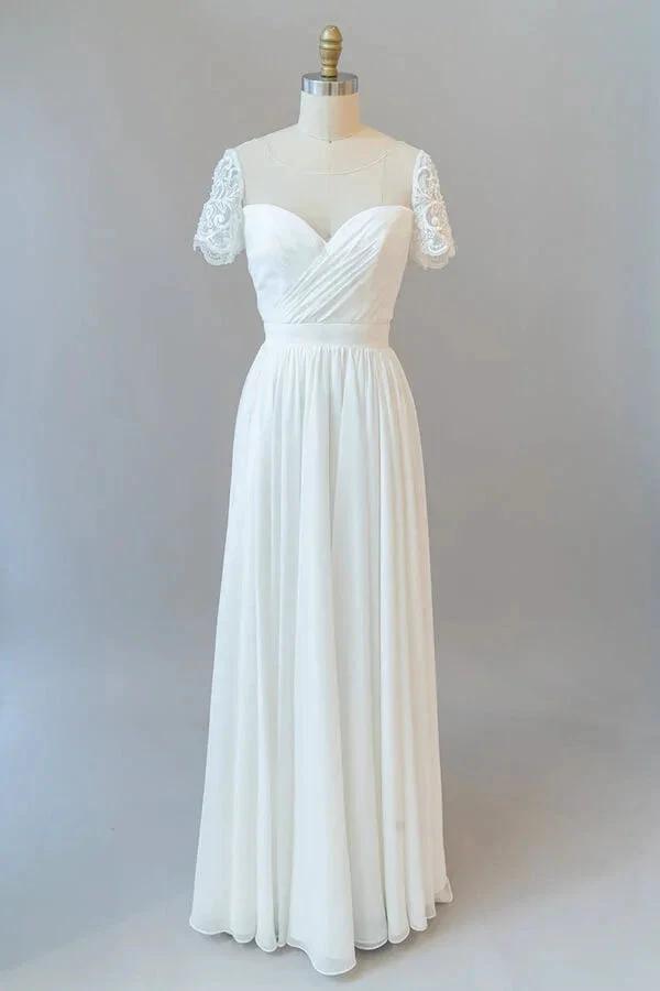 Long A-line Chiffon Backless Wedding Dress with Sleeves (ZD14386) - VelvetHem