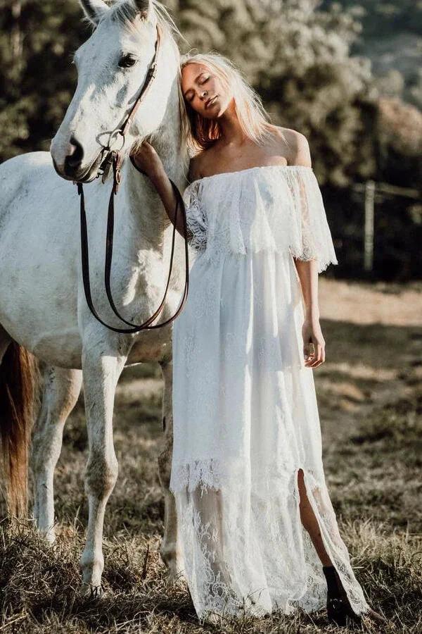 Long A-line Off-the-shoulder Tulle Lace Wedding Dress (ZD14364)