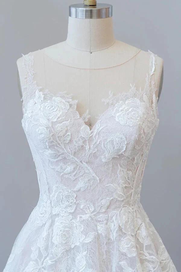 Long A-line Sweetheart Appliques Lace Tulle Wedding Dress (ZD14430)