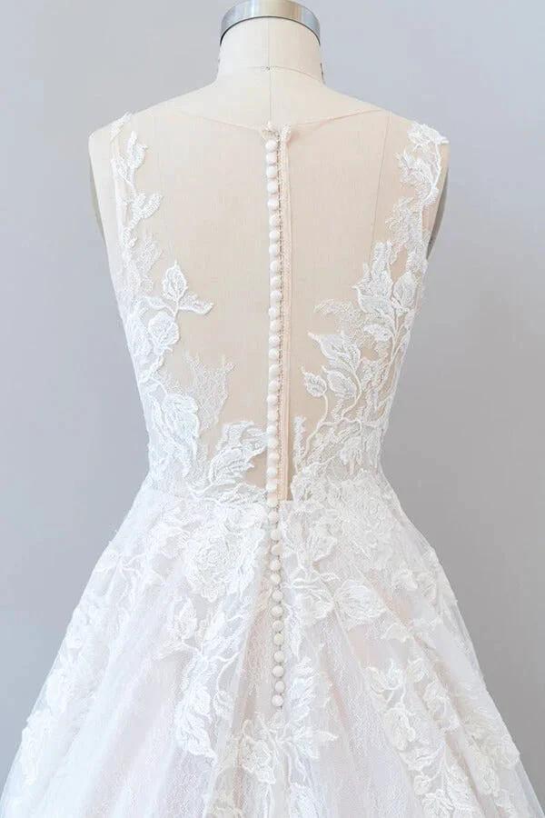 Long A-line Sweetheart Appliques Lace Tulle Wedding Dress (ZD14430)