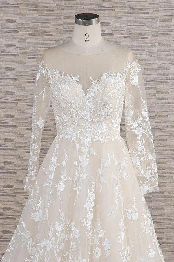 Long A-line Sweetheart Applqiues Tulle Wedding Dress with Sleeves (ZD15806)