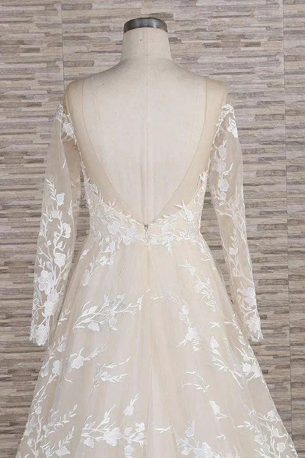 Long A-line Sweetheart Applqiues Tulle Wedding Dress with Sleeves (ZD15806)