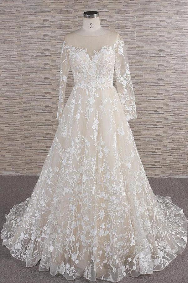 Long A-line Sweetheart Applqiues Tulle Wedding Dress with Sleeves (ZD15806)
