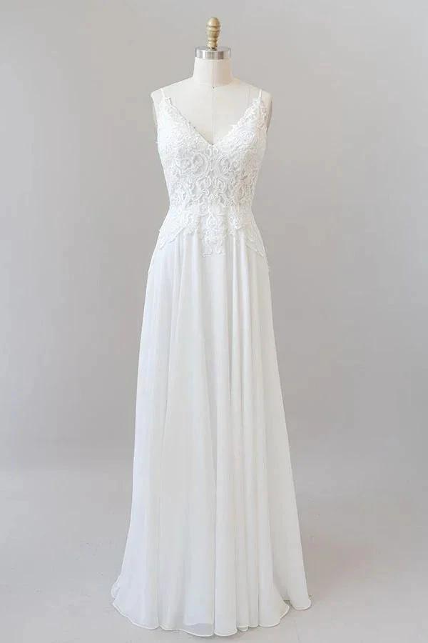 Long A-line Sweetheart Spaghetti Strap Appliques Chiffon Wedding Dress (ZD15779)