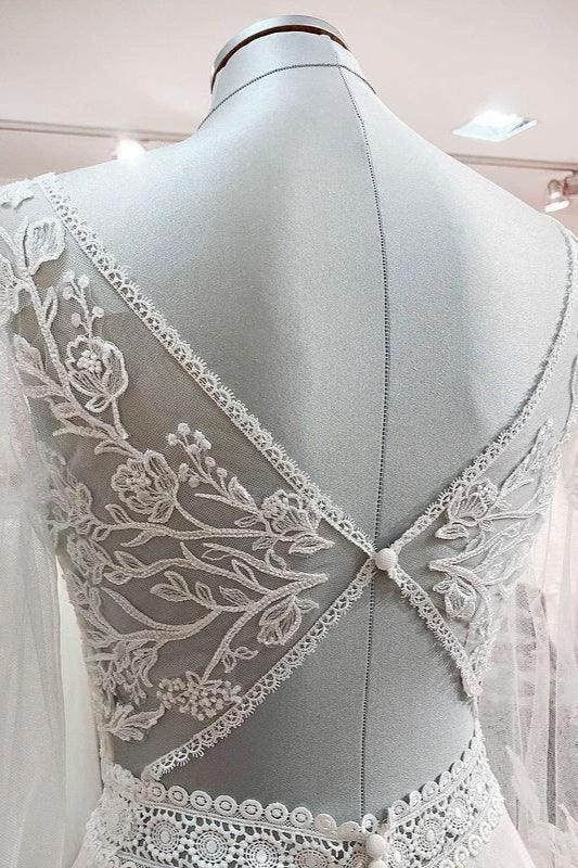 Long A-line Sweetheart Tulle Beadings Lace Appliques Wedding Dresses With Sleeves (ZD15266)