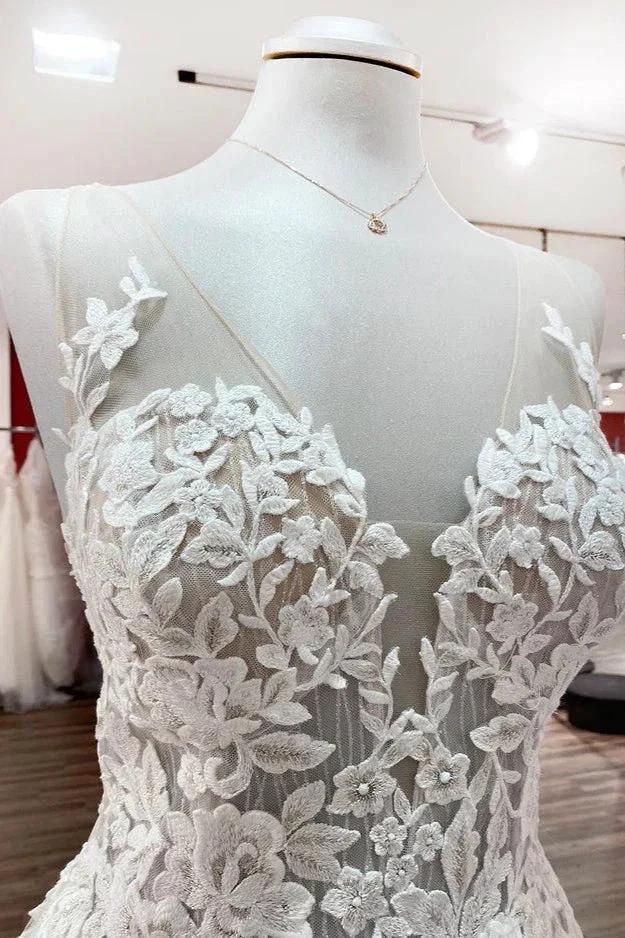 Long A-line Sweetheart Tulle Open Back Wedding Dress (ZD15251)