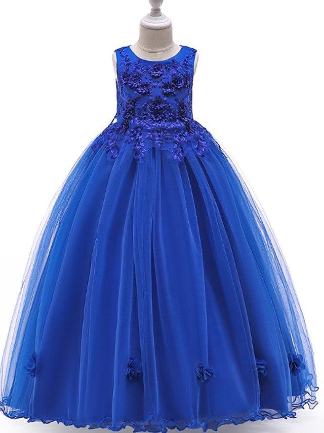 Long A-Line Tulle Jewel Neck Pageant Flower Girl Dresses With Bow - VelvetHem