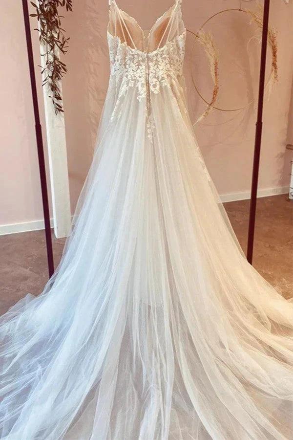 Long A-Line Tulle Sweetheart Appliques Lace Wedding Dress (ZD15205)