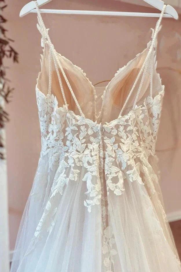 Long A-Line Tulle Sweetheart Appliques Lace Wedding Dress (ZD15205)