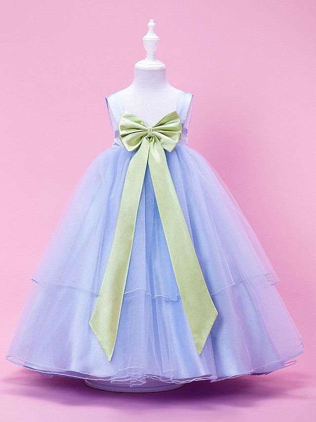 Long Ball Gown Tulle Stretch Satin Sleeveless Straps Wedding Party Flower Girl Dresses - VelvetHem