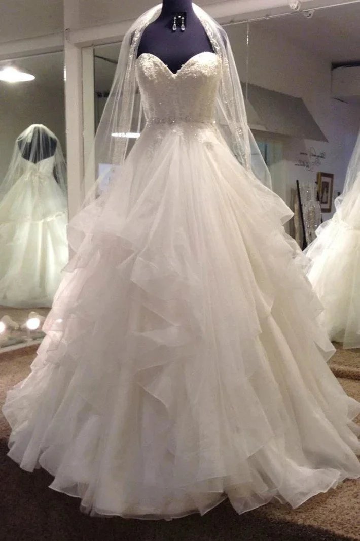 Long Ball Gown Tulle Sweetheart Wedding Dress (ZD15832) - VelvetHem