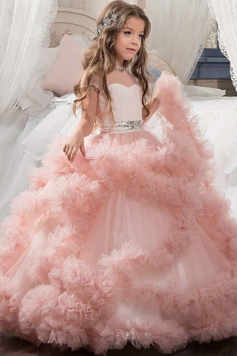 Long Ball Gown Violet Scoop Neck Flower Girl Dresses with Sleeves - VelvetHem
