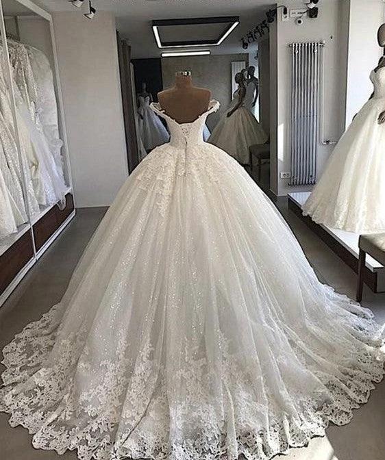 Long Ball Gowns Off-the-shoulder Lace Tulle Wedding Dresses (ZD14467)
