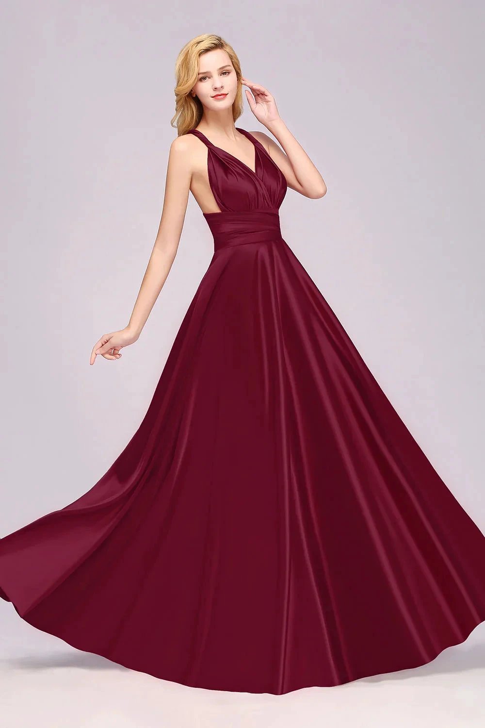 Spaghetti Straps Satin Long Bridesmaid Dresses Prom Party Gown (ZD13139) - VelvetHem