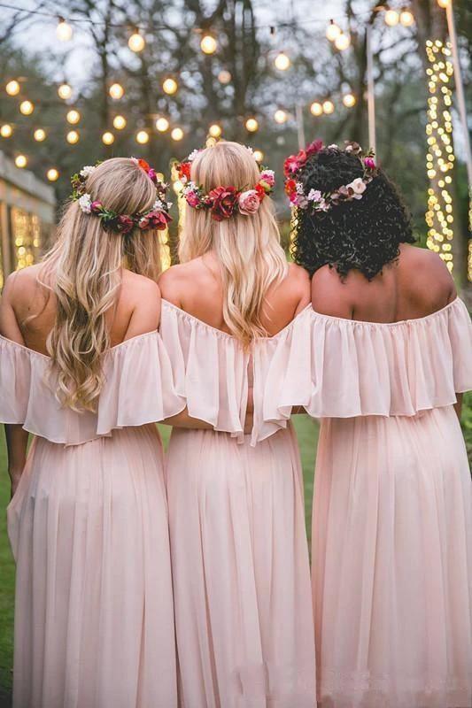 Long Chiffon Off The Shoulder Slate Gray Bridesmaid Dresses (ZD13250)