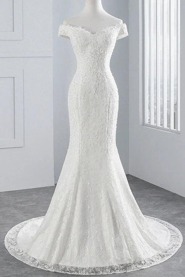 Long Mermaid Lace Off Shoulder Lace-up Wedding Dress (ZD14413)
