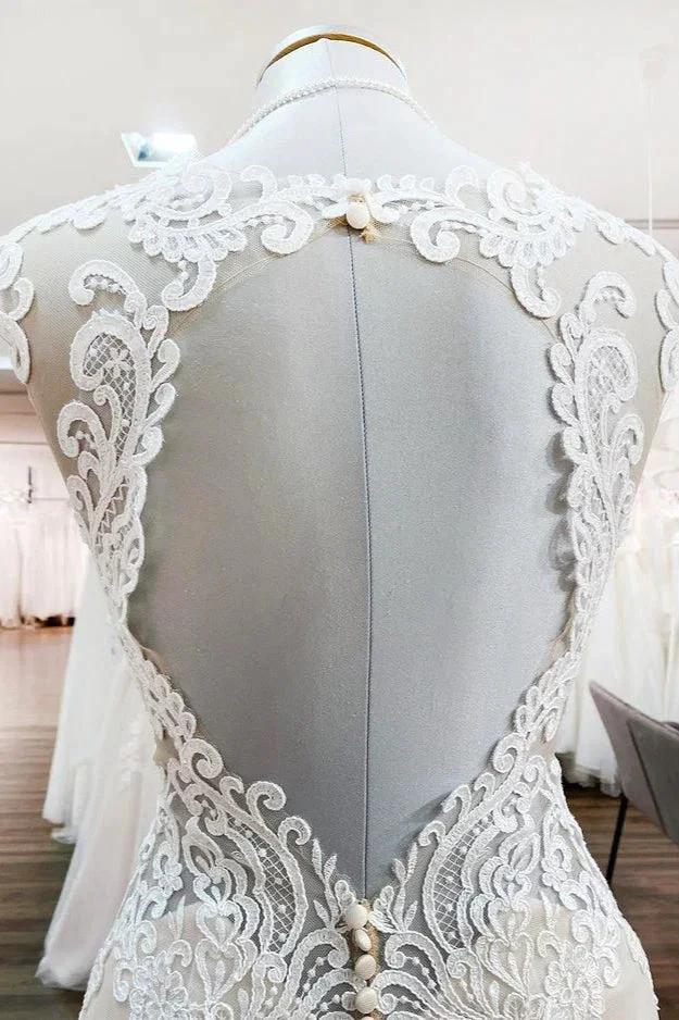Long Mermaid Lace Sweetheart Open Back Wedding Dress with Appliques Lace (ZD15261)