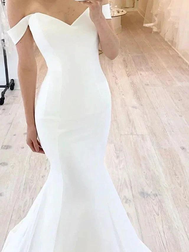 Long Mermaid Off the Shoulder Satin Wedding Dresses (ZD15961)