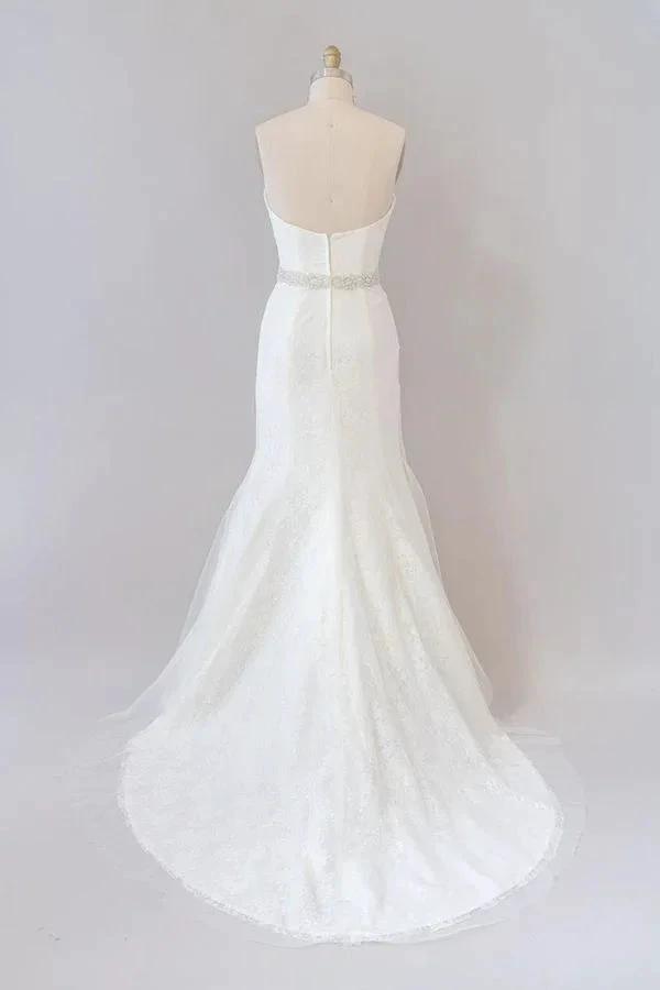 Long Mermaid Strapless Tulle Lace Wedding Dress (ZD14411)
