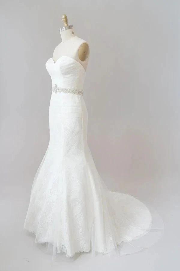 Long Mermaid Strapless Tulle Lace Wedding Dress (ZD14411)