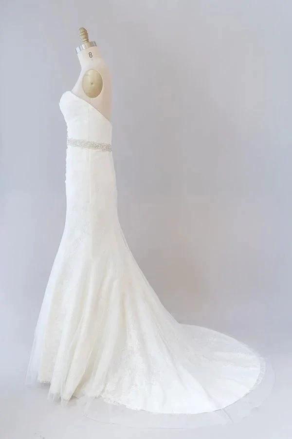 Long Mermaid Strapless Tulle Lace Wedding Dress (ZD14411)