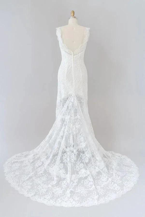Long Mermaid Sweetheart Lace Backless Wedding Dress (ZD14380)
