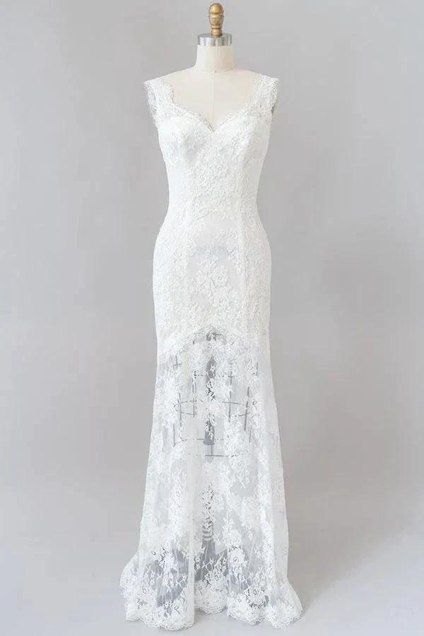 Long Mermaid Sweetheart Lace Backless Wedding Dress (ZD14380)