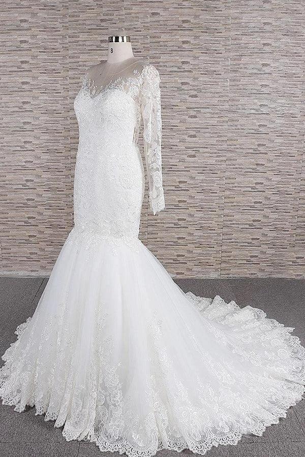 Long Sleeve Mermaid Sweetheart Appliques Lace Backless Wedding Dress (ZD15804)