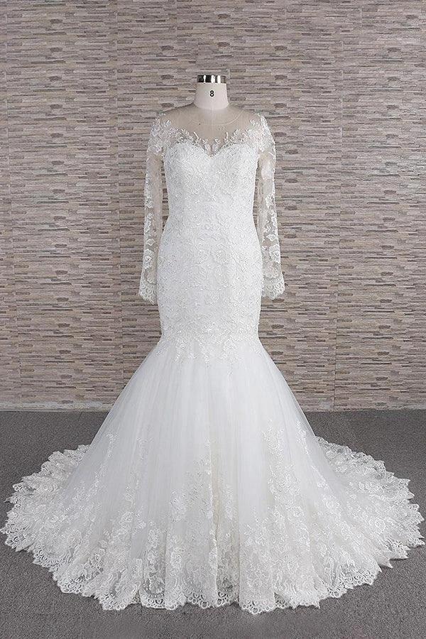 Long Sleeve Mermaid Sweetheart Appliques Lace Backless Wedding Dress (ZD15804)