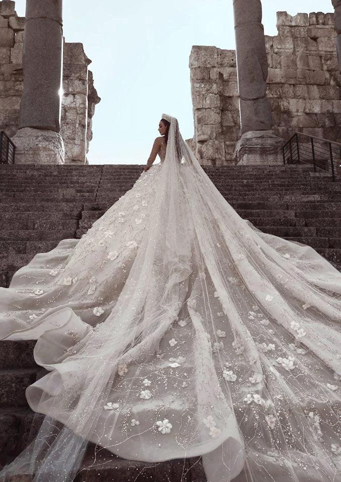Long Sleeves Ball Gown Sweetheart Beading Floral Lace Wedding Dresses (ZD15981)