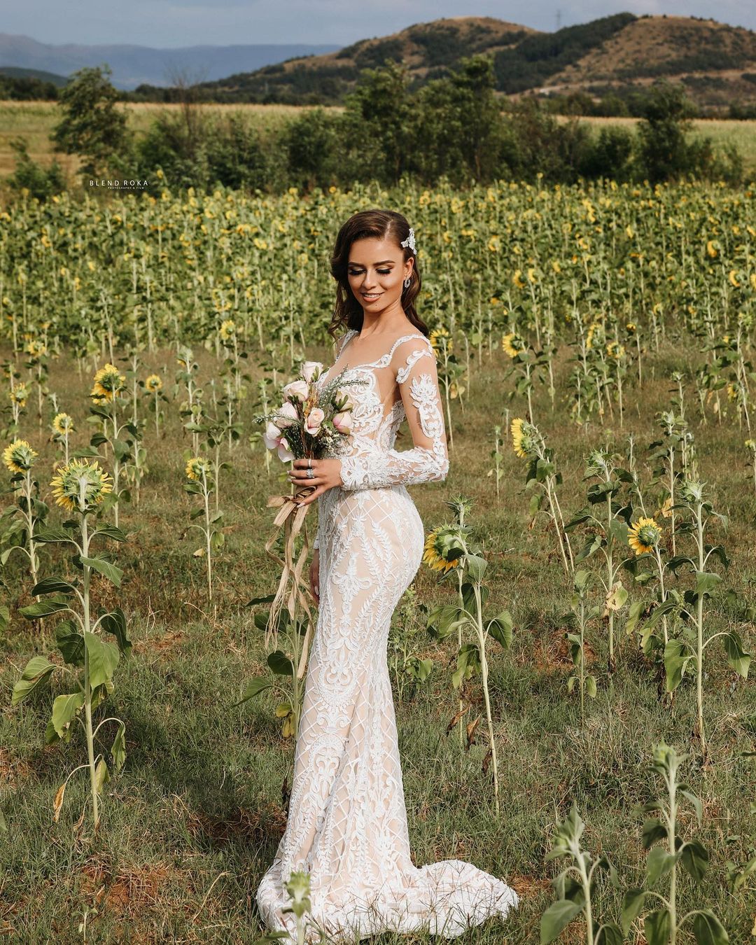 Long Sleeves Lace Wedding Dress Mermaid Boho Bridal Gowns (ZD17510)