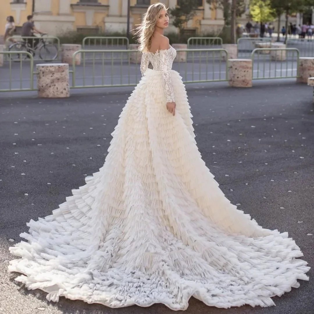 Long Sleeves Off the Shoulder Mermaid Wedding Dress With Train (ZD14321)
