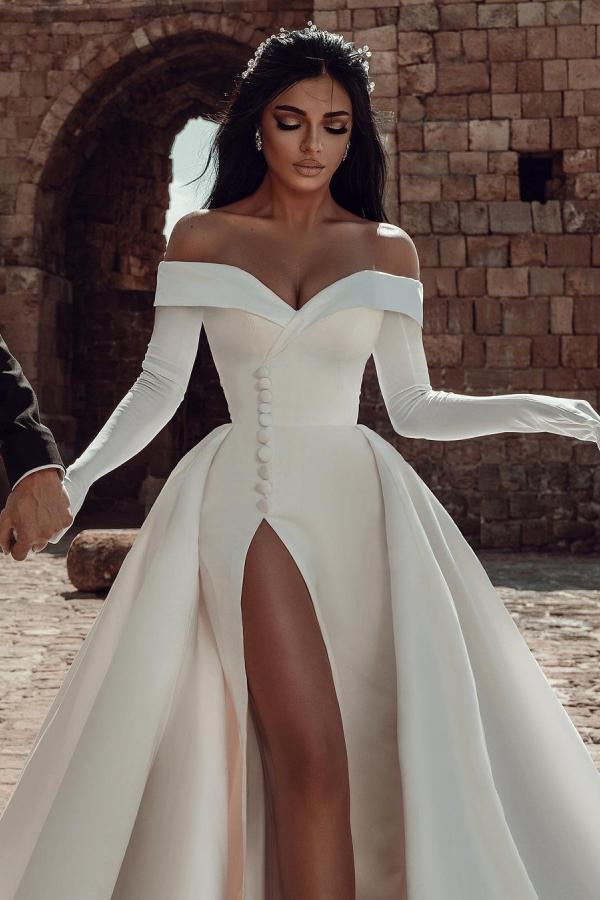 Long Sleeves Wedding Dress Off-the-Shoulder With Slit (ZD17511)