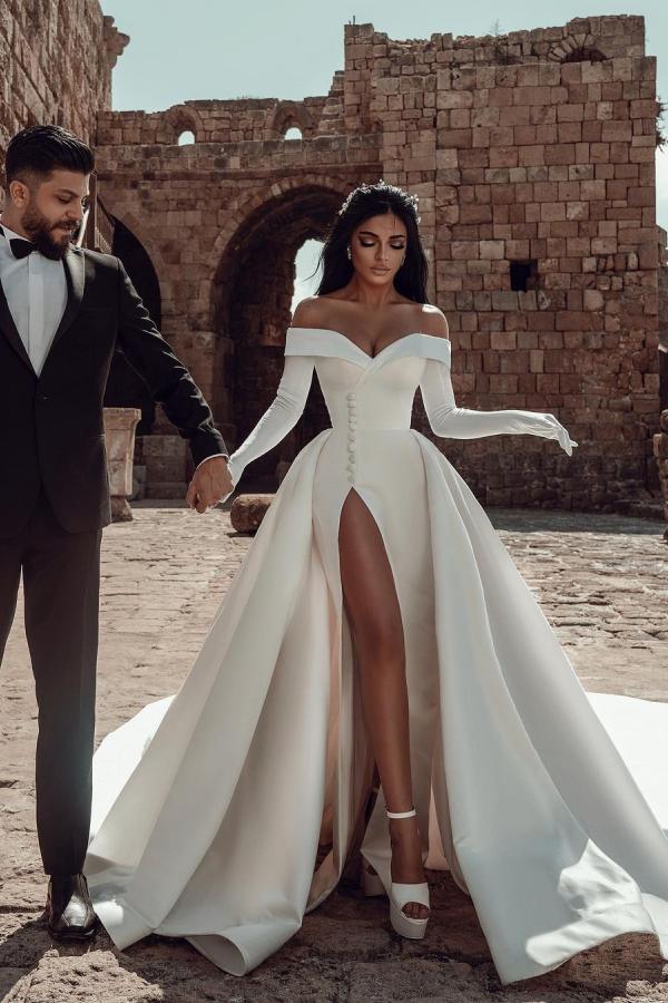 Long Sleeves Wedding Dress Off-the-Shoulder With Slit (ZD17511)