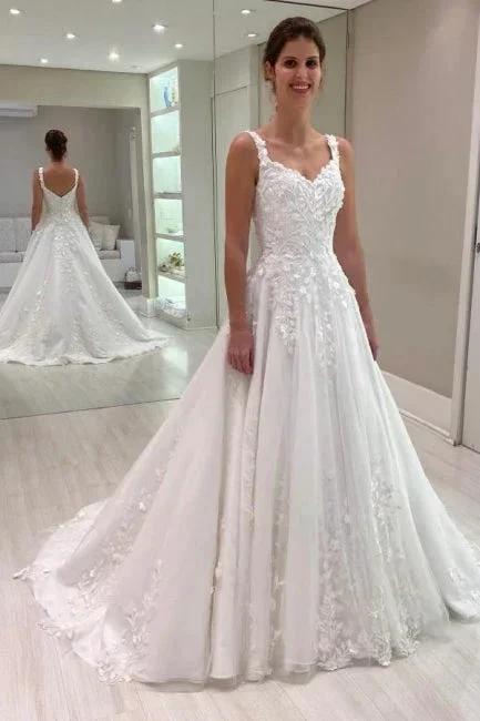 Luxurious A-Line Lace Sweetheart Sleeveless White Long Wedding Dress With Appliques (ZD16655)