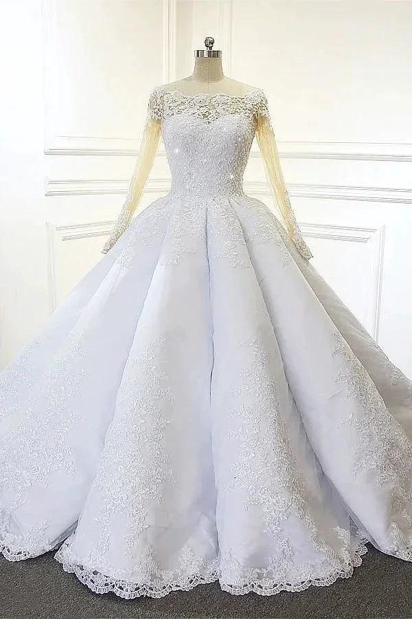 Luxurious Princess White A-line Long Sleeves Lace Wedding Dress (ZD14546) - VelvetHem