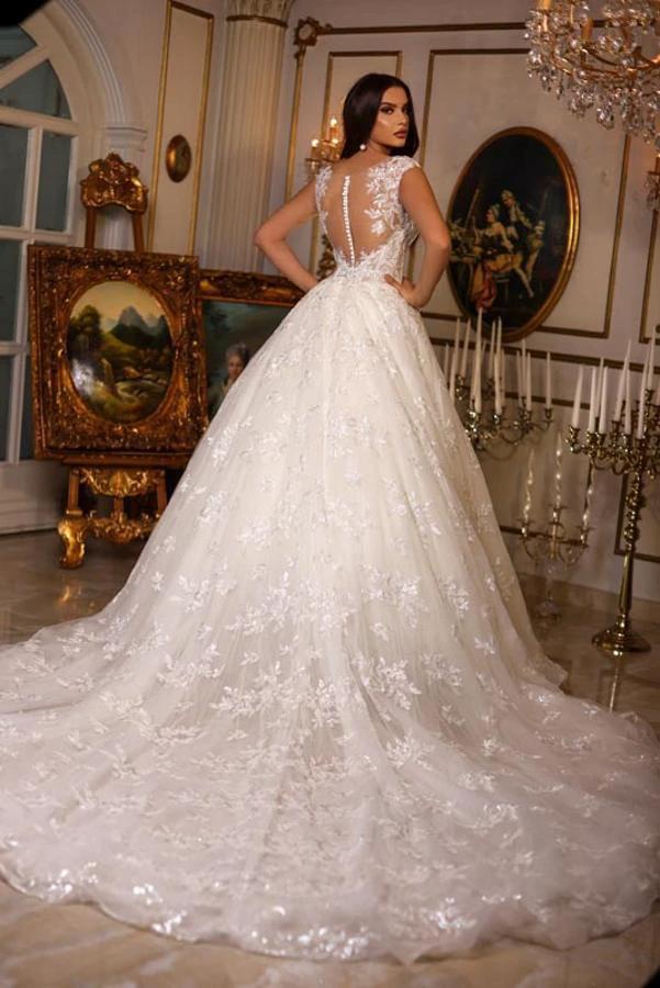 Luxury Long A-line Sweetheart Tulle Lace Open Back Wedding Dresses (ZD16755)