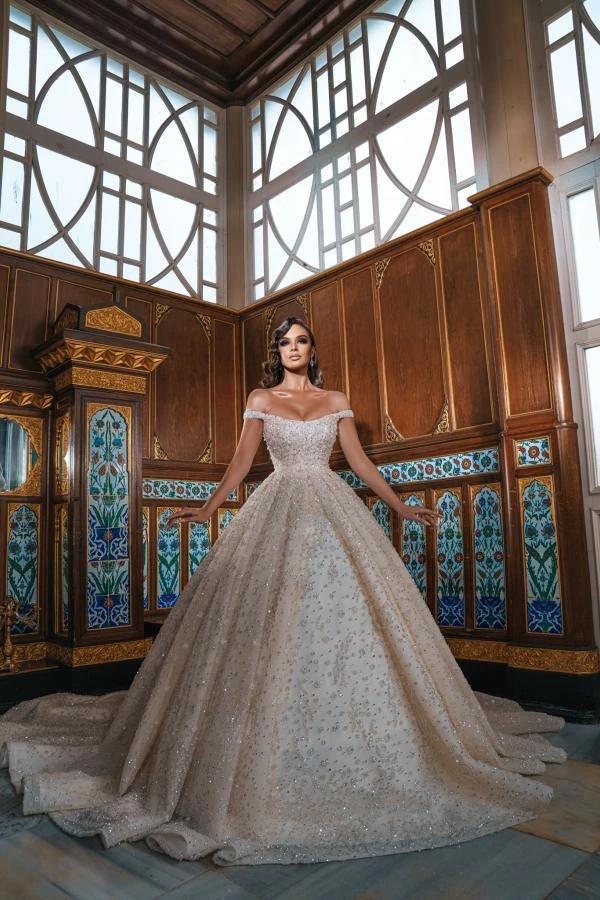 Luxury Long Princess Off-the-shoulder Sequined Wedding Dresses with slit (ZD15197) - VelvetHem