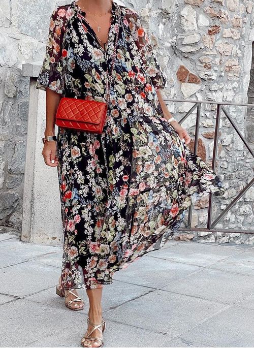 Lidia Comfortable V-neck Dress with Floral Pattern for Women