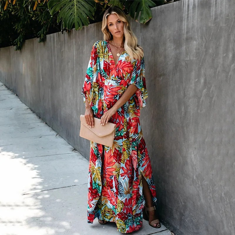 Juana Statement Summery, Loose Kimono Maxi Dress Chic Silhouette Collection