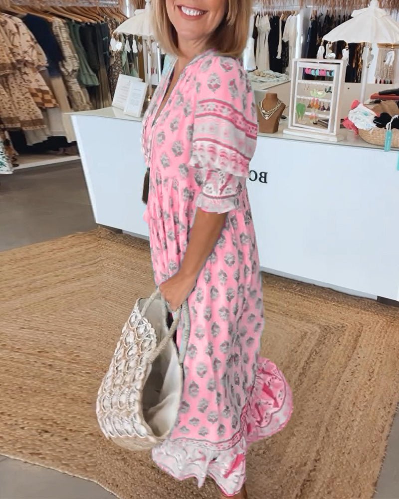 Waleska Chic Floral V-neck Dress for Women Timeless Daily Style